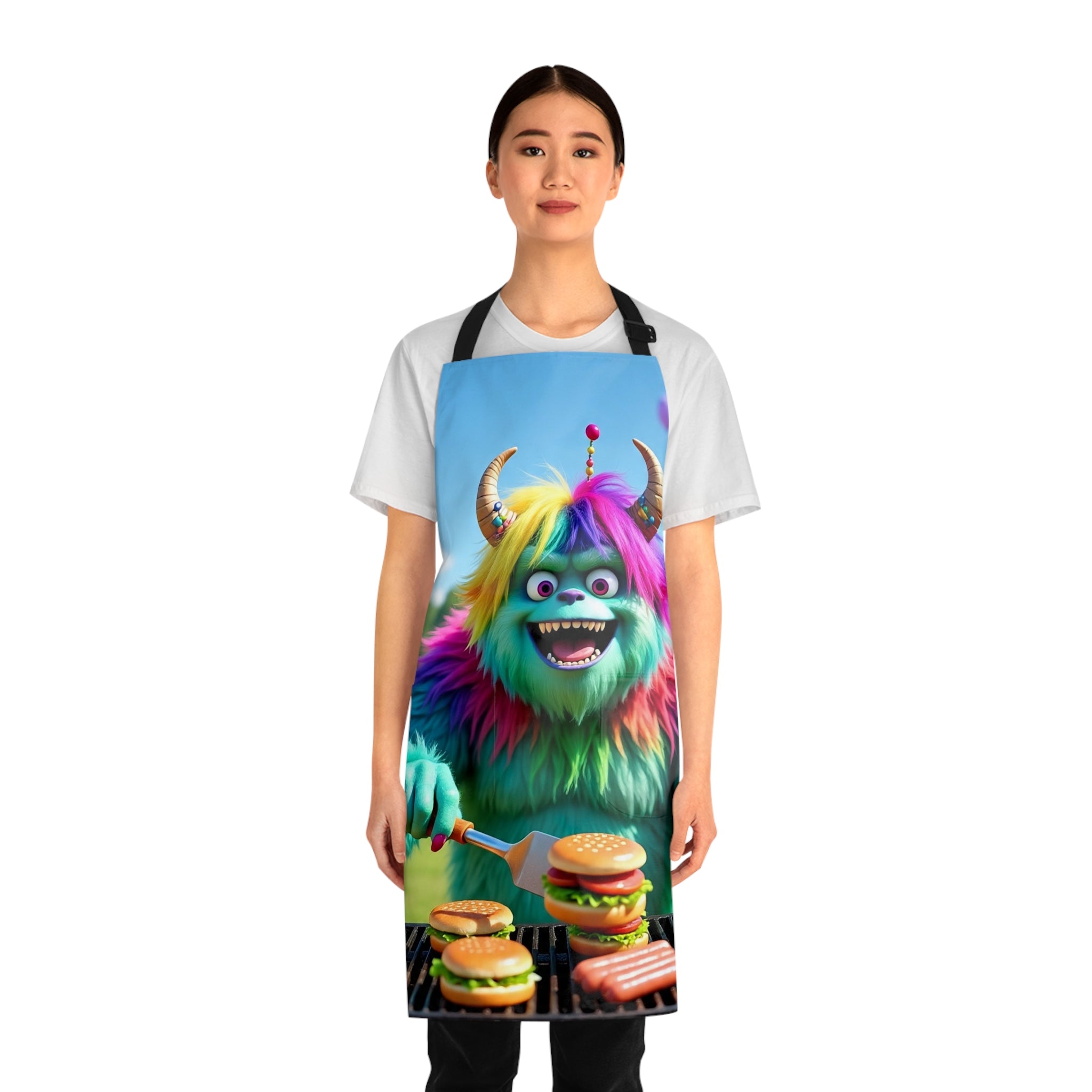 Colorful Monster Grill Apron, Fun Cooking Apron, Unique BBQ Gift for Adults, Kitchen Apron for Food Lovers, Whimsical Gift for Chef