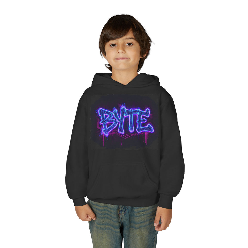 Youth Hoodie — Neon Graffiti "BYTE" Front & "612 MISFITS" Back