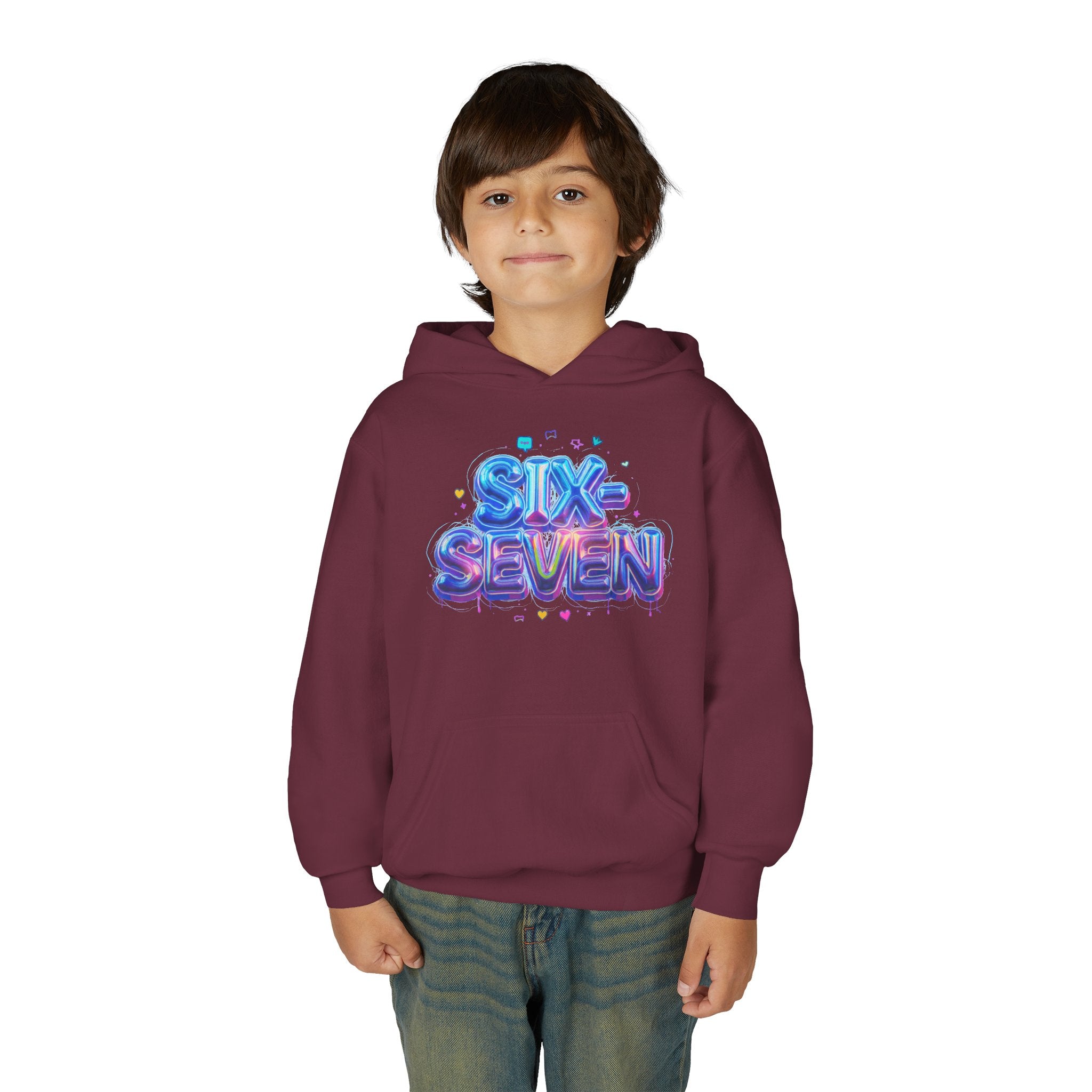 Youth Hoodie — "Six Seven" Colorful 3D Balloon Text Graphic