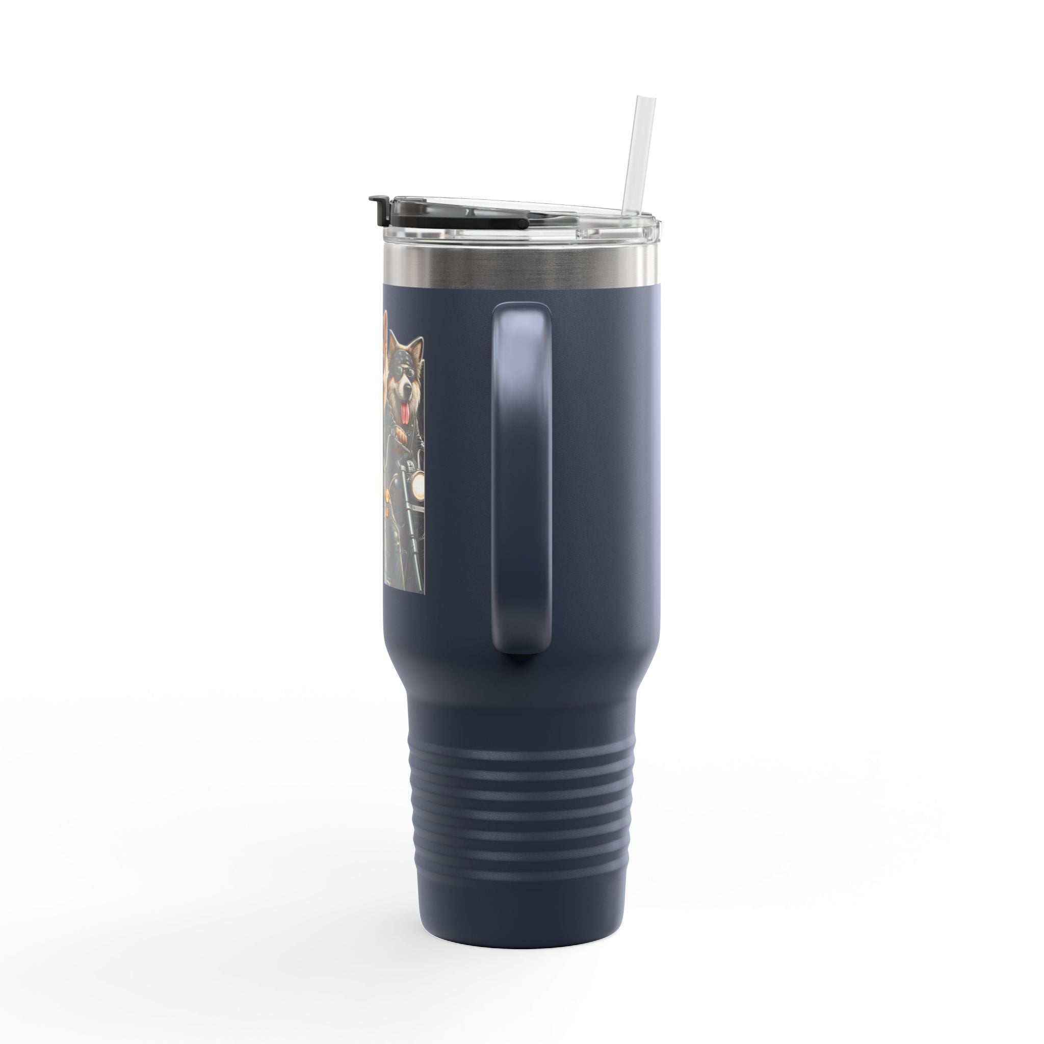 Insulated Travel Mug - Fun Motorcycle Dog Design