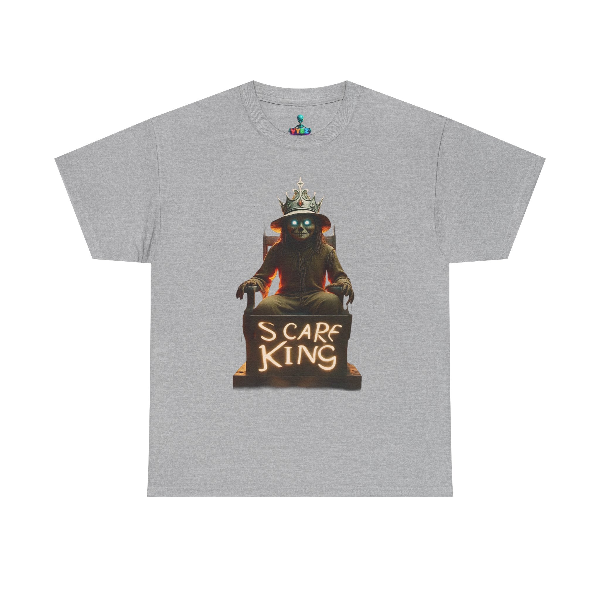 VYBZ Scare King Unisex Heavy Cotton Tee, Halloween Shirt, Horror Tee, Graphic T-Shirt, Scary Costume Top, Gift for Spooky Lovers