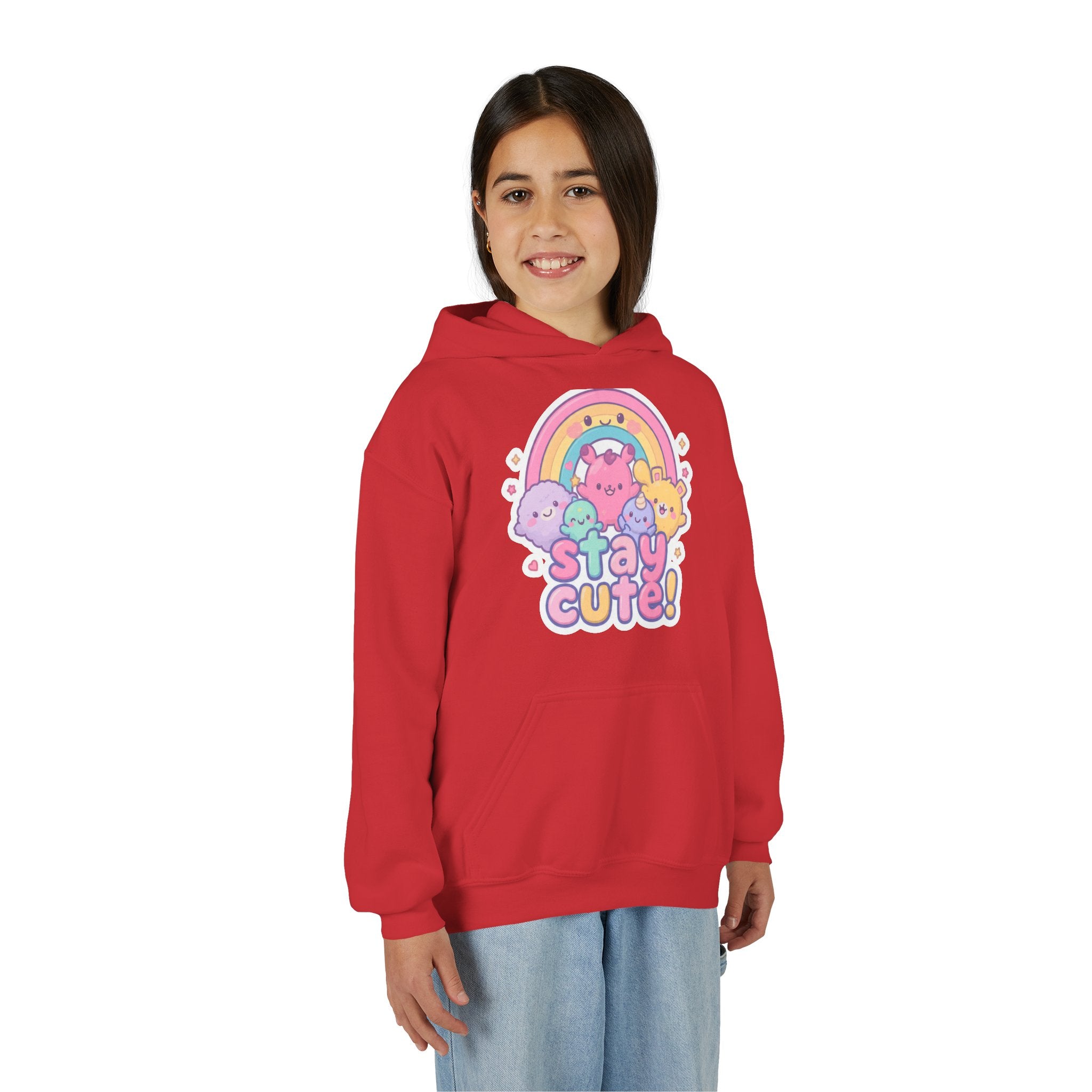 Youth Hoodie — 'Stay Cute!' Pastel Rainbow Kawaii Graphic