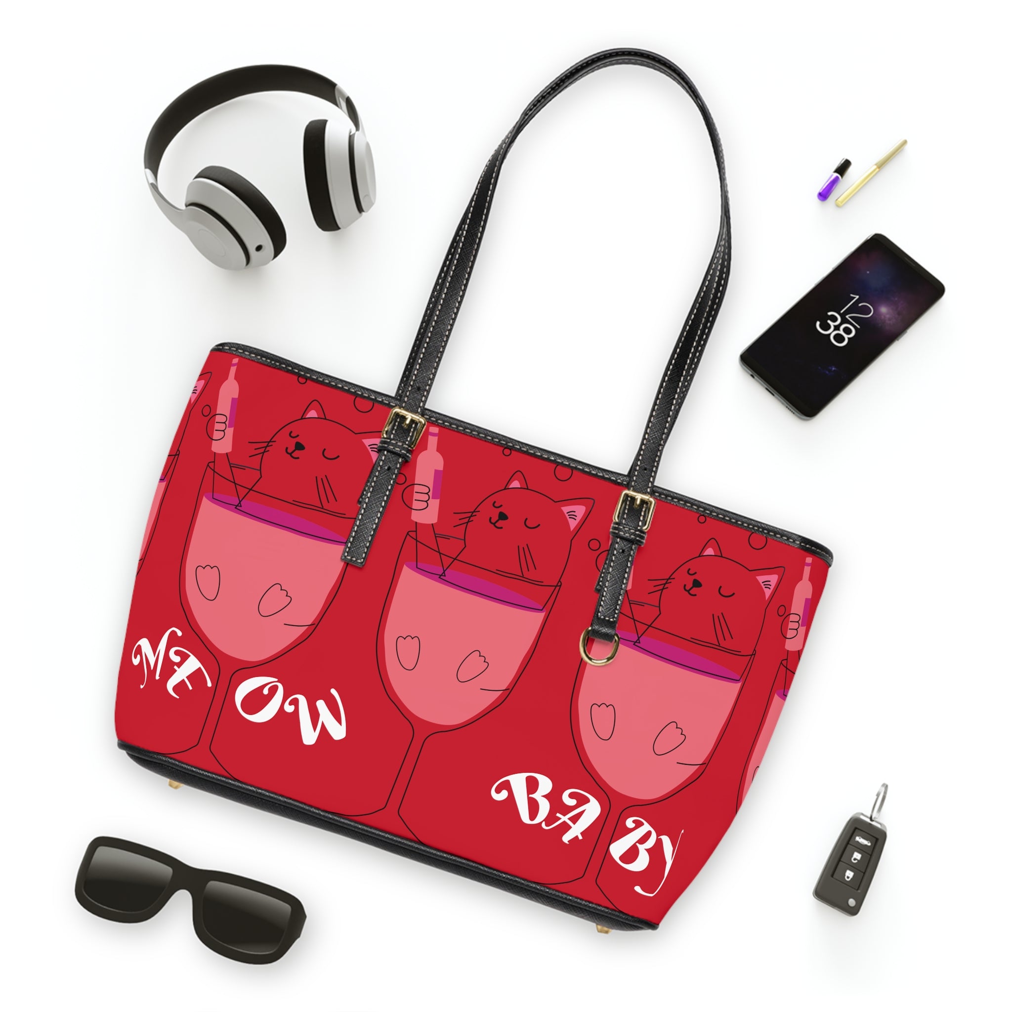 VYBZ Quirky Cat-Themed Shoulder Bag, Cat Lover Tote, Gift for Cat Enthusiasts, Trendy Purse for Parties, Fun Bag for Wine Lovers