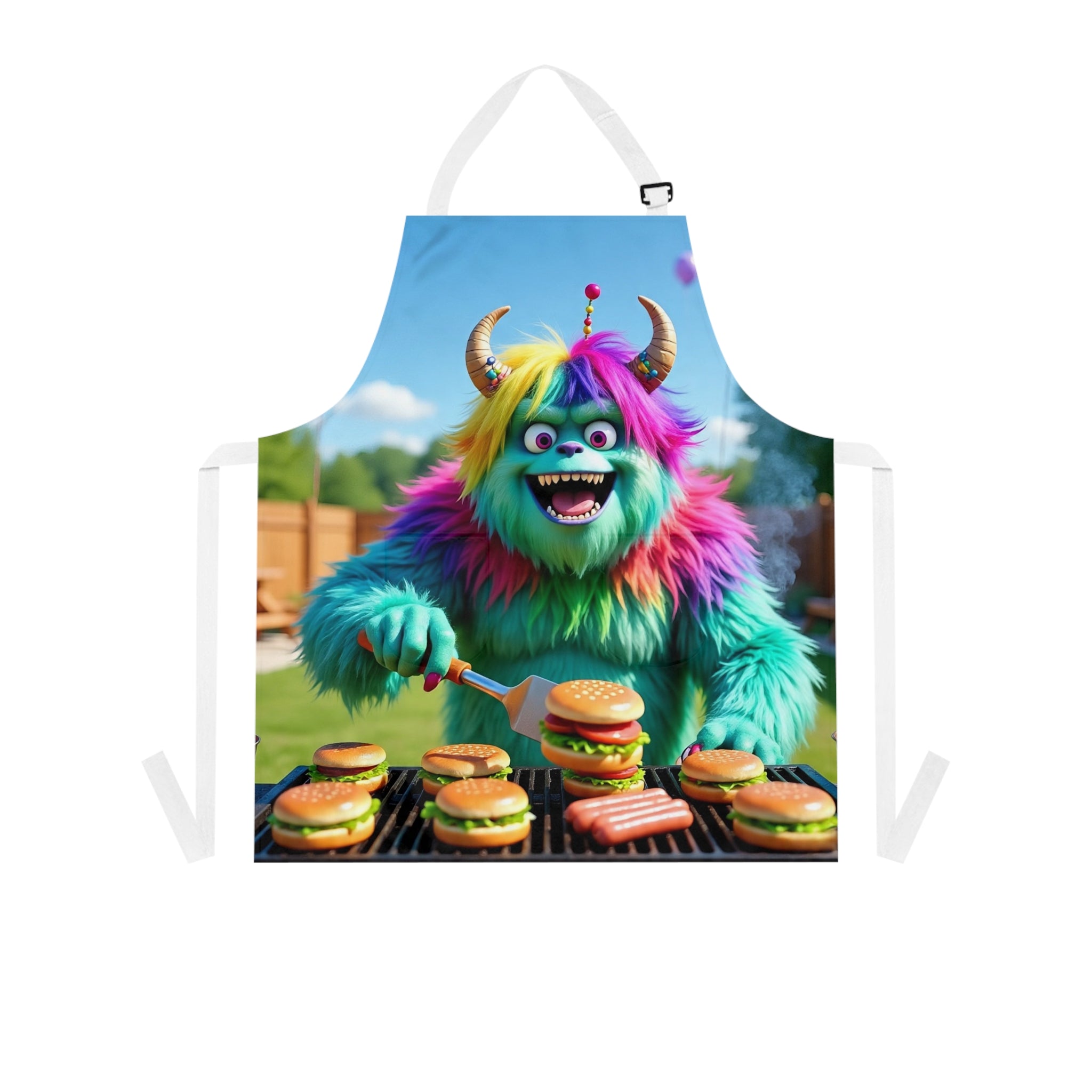 Colorful Monster Grill Apron, Fun Cooking Apron, Unique BBQ Gift for Adults, Kitchen Apron for Food Lovers, Whimsical Gift for Chef