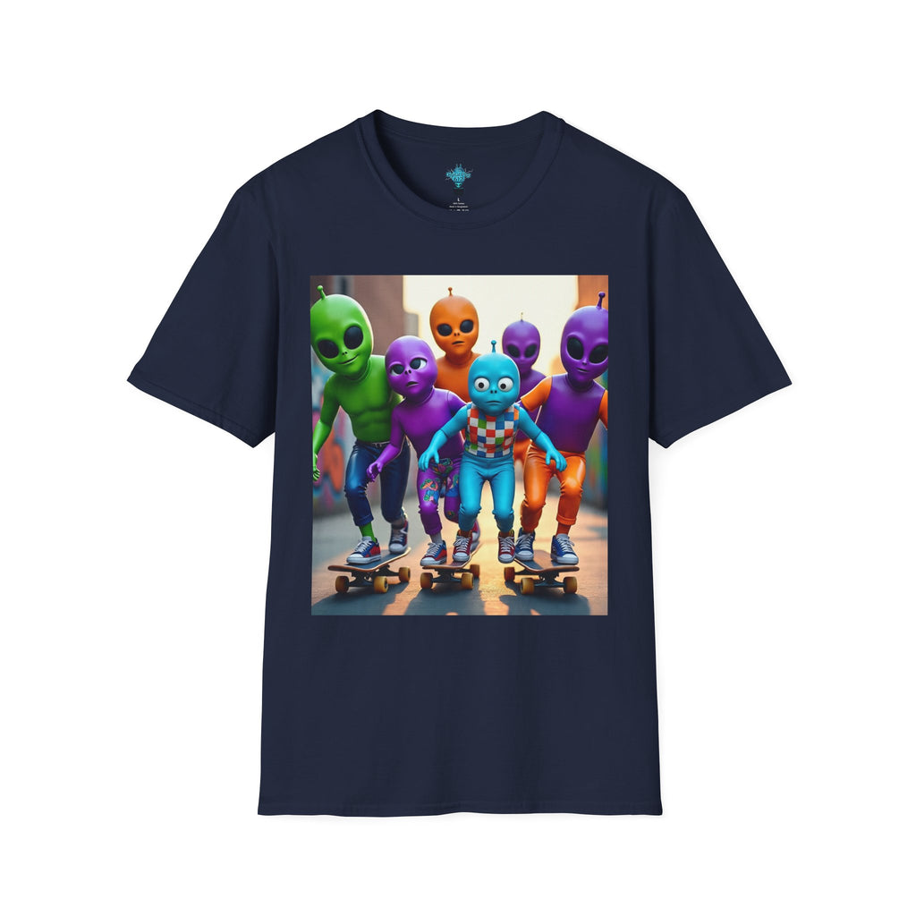VYBZ Alien Skateboarder Unisex T-Shirt, Cool Graphic Tee for Skaters, Fun Summer Wear, Unique Gift for Kids and Teens, Vibrant Street [...]