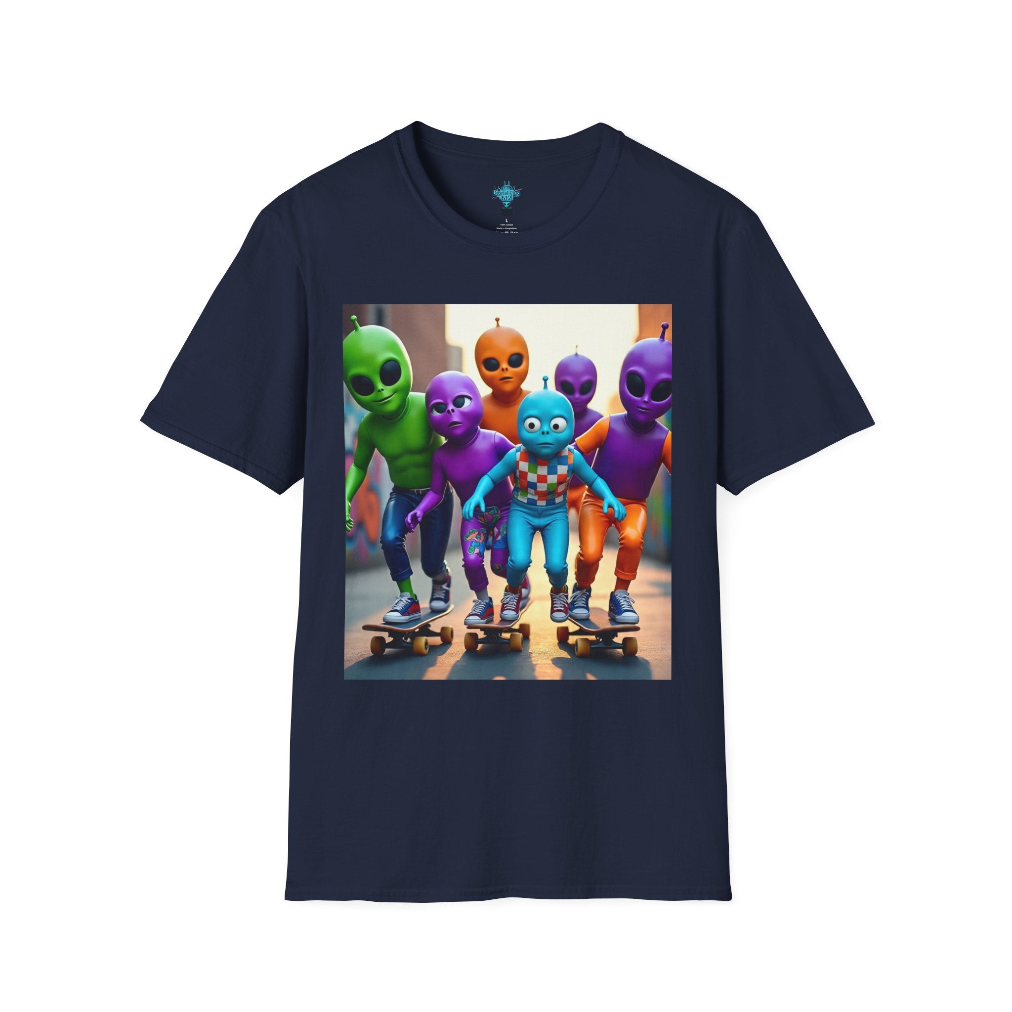 VYBZ Alien Skateboarder Unisex T-Shirt, Cool Graphic Tee for Skaters, Fun Summer Wear, Unique Gift for Kids and Teens, Vibrant Street [...]