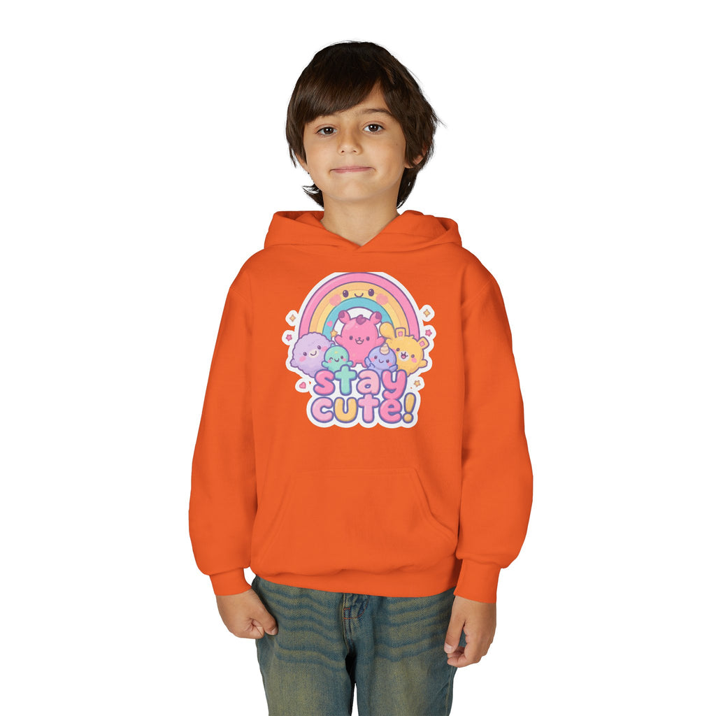 Youth Hoodie — 'Stay Cute!' Pastel Rainbow Kawaii Graphic