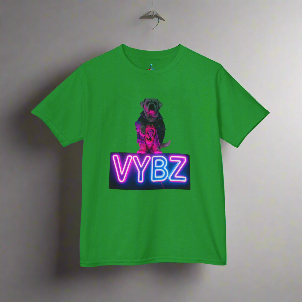 VYBZ Kids Graphic Tee, Neon Dog Shirt, Fun Casual Wear, Birthday Gift, Cool Kids Apparel, Summer Vacation Top
