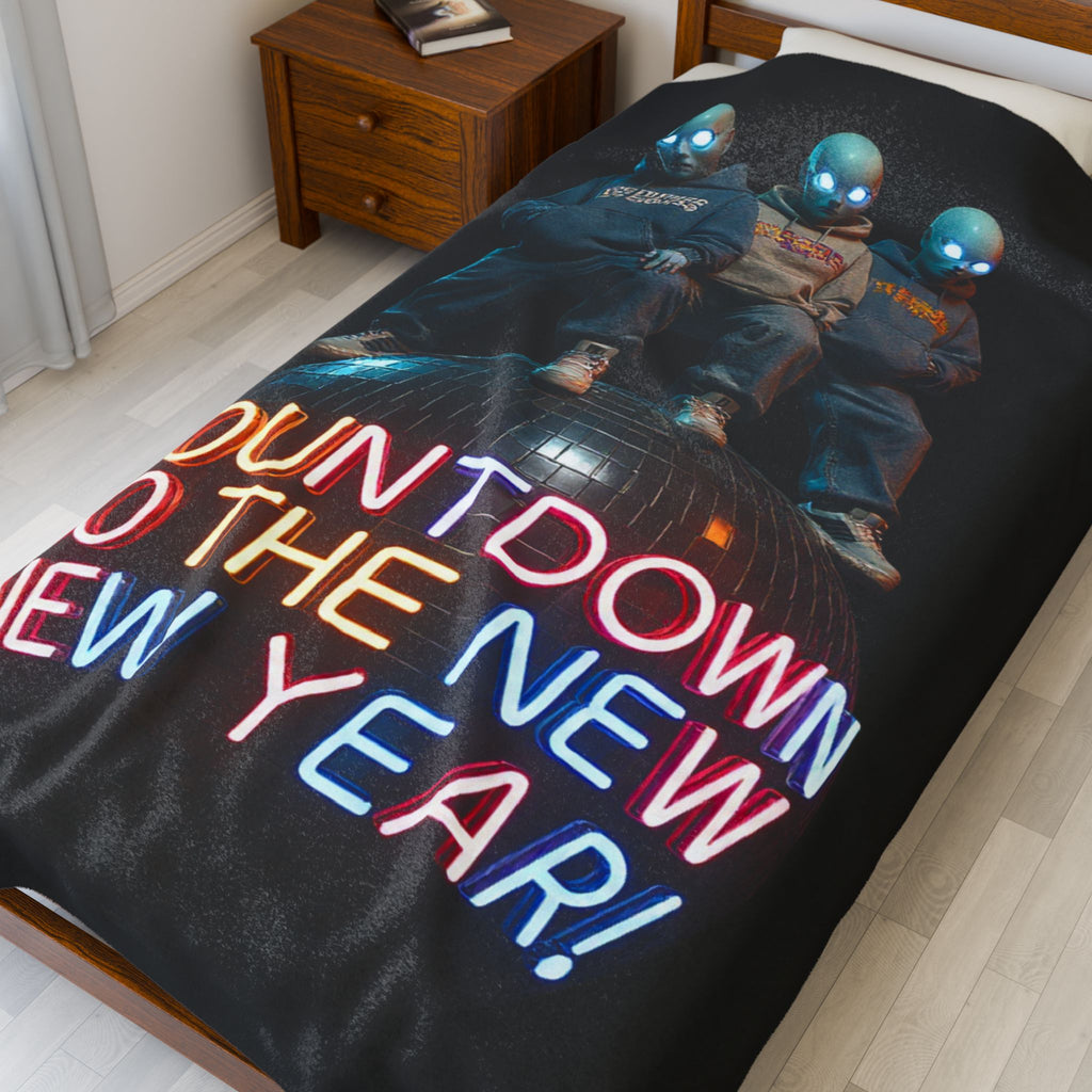 Velveteen Plush Blanket — "Countdown to the New Year" Disco Ball Holiday Throw