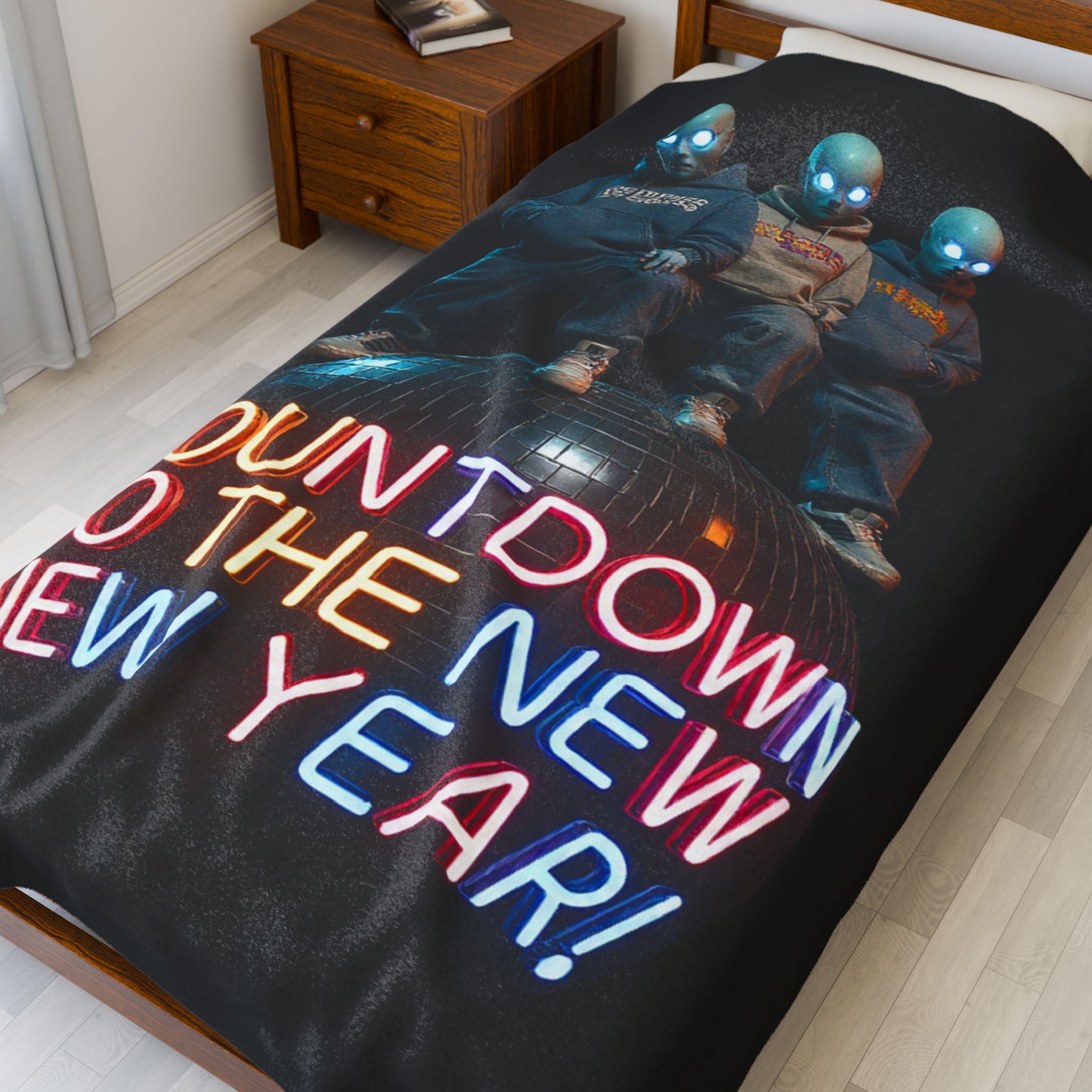 Velveteen Plush Blanket — "Countdown to the New Year" Disco Ball Holiday Throw