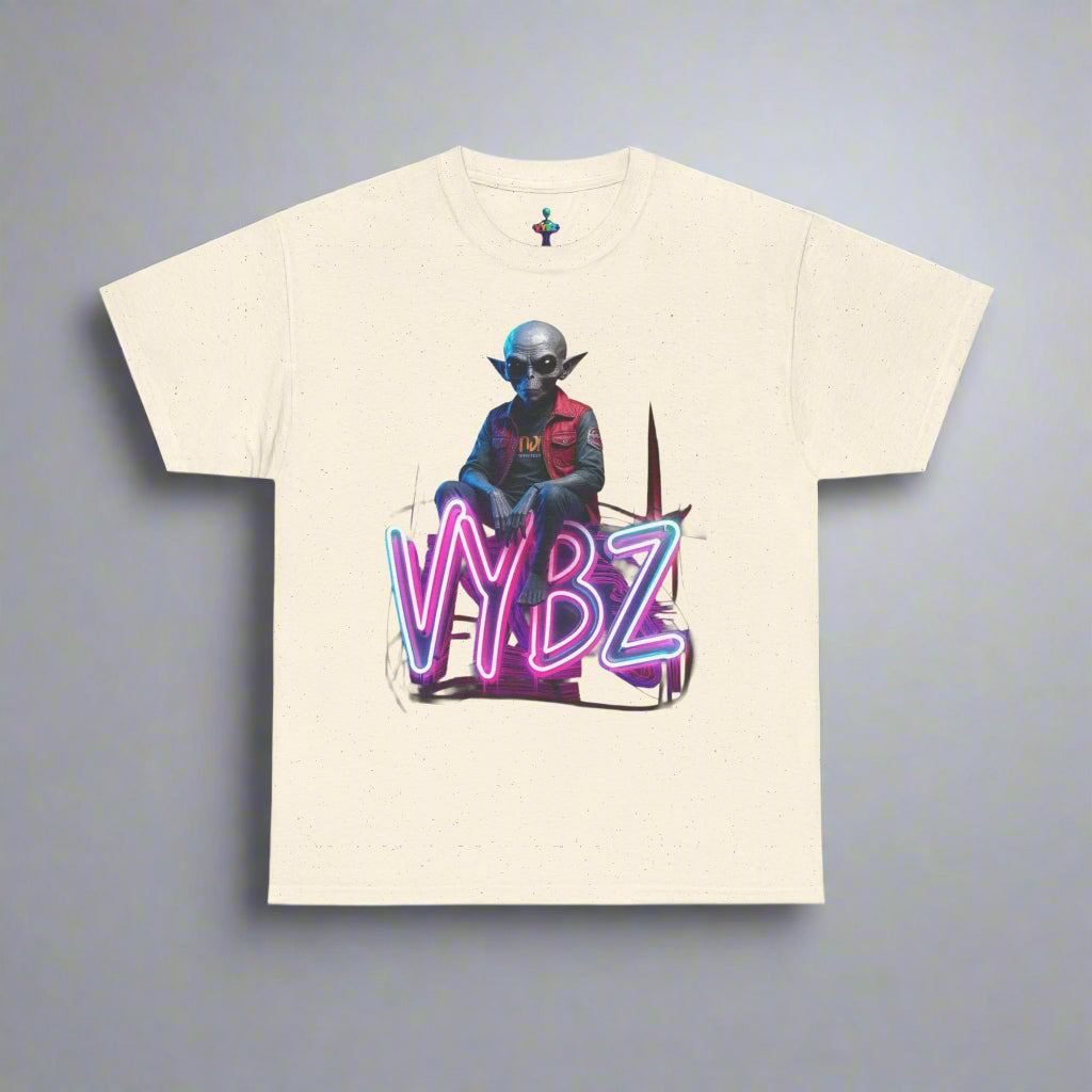 VYBZ Alien Graphic Tee | Unisex Heavy Cotton T-Shirt | Cool Streetwear | Fun Gift for Gamers & Sci-Fi Fans | Casual Everyday Wear