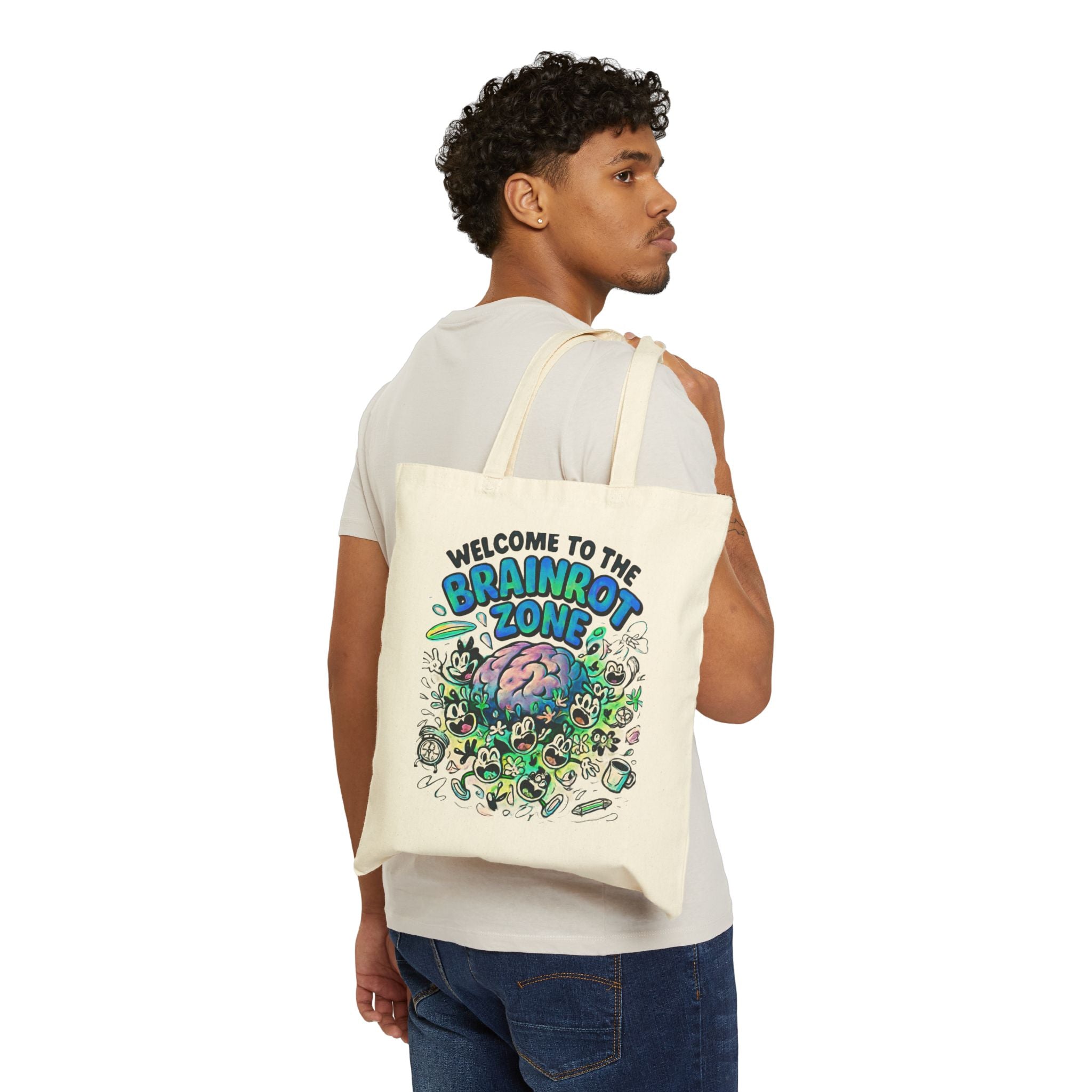 Brainrot Zone Cotton Canvas Tote Bag