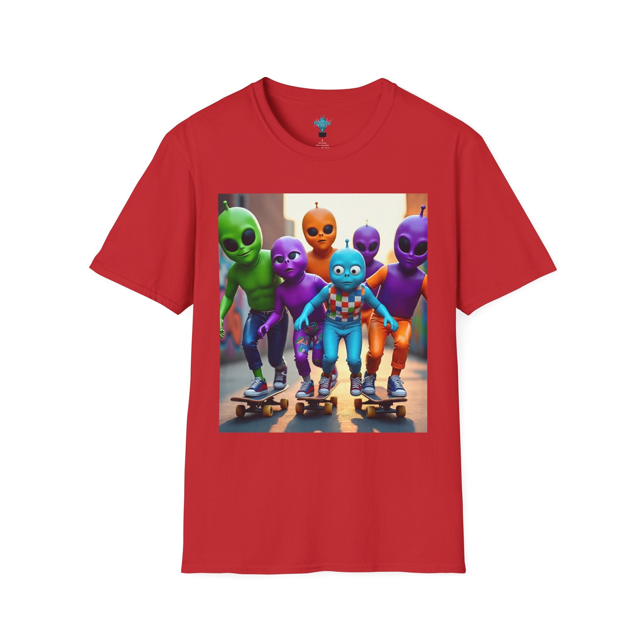 VYBZ Alien Skateboarder Unisex T-Shirt, Cool Graphic Tee for Skaters, Fun Summer Wear, Unique Gift for Kids and Teens, Vibrant Street [...]
