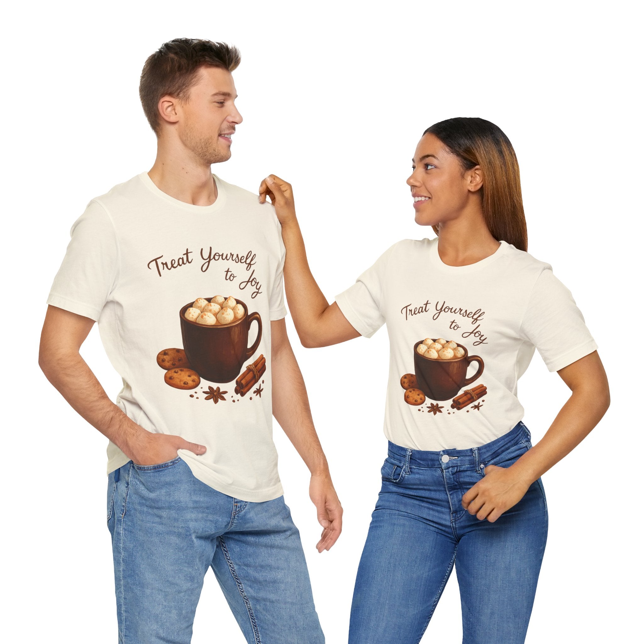Hot Cocoa Tee — "Treat Yourself to Joy" Holiday Graphic Shirt