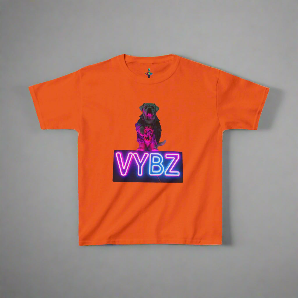 VYBZ Kids Graphic Tee, Neon Dog Shirt, Fun Casual Wear, Birthday Gift, Cool Kids Apparel, Summer Vacation Top