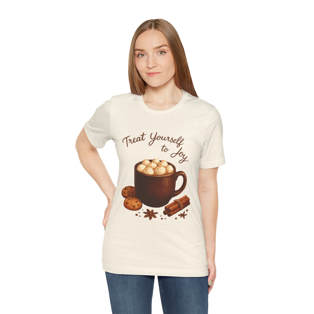 Hot Cocoa Tee — "Treat Yourself to Joy" Holiday Graphic Shirt