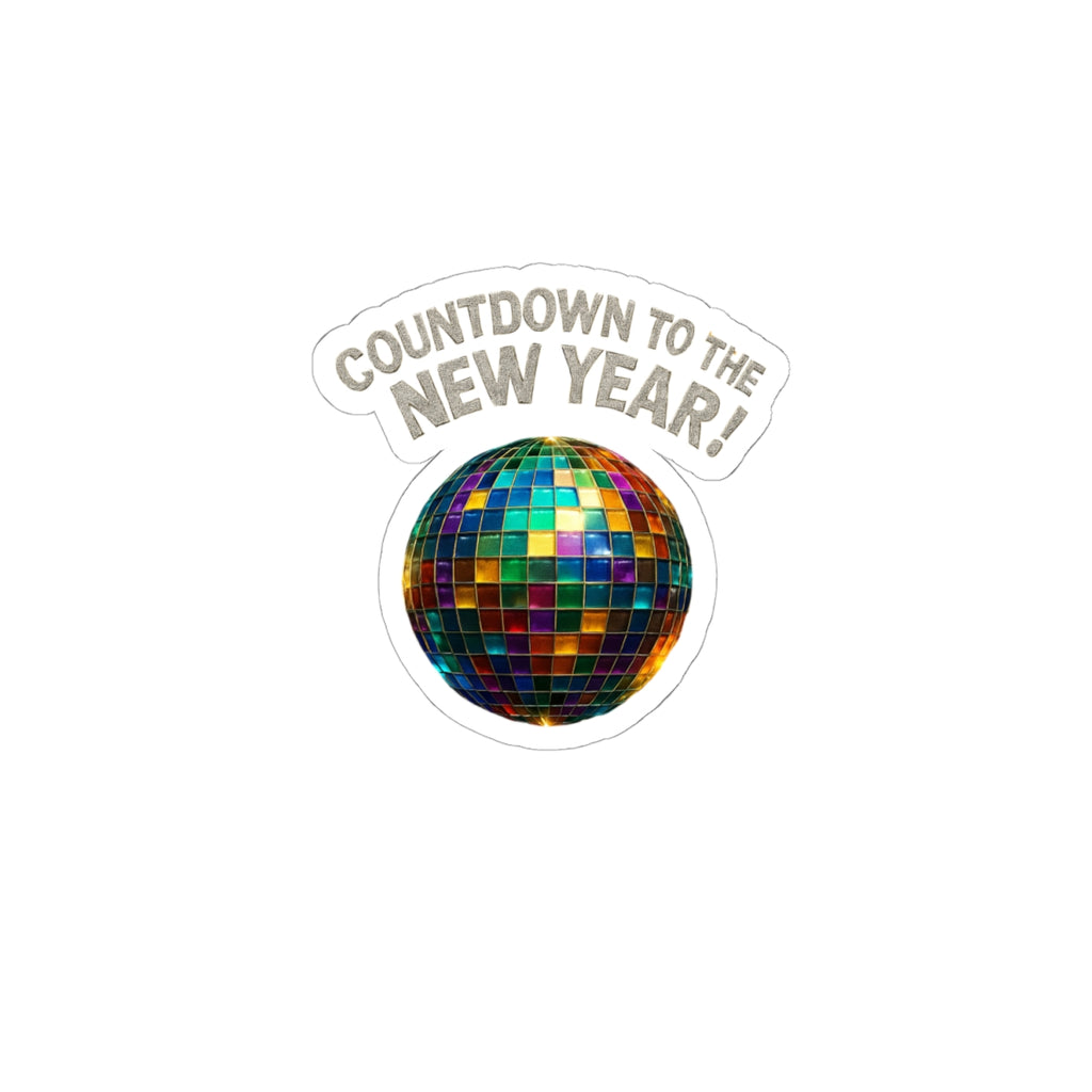 New Year Countdown Kiss-Cut Sticker — Disco Ball Party Decor