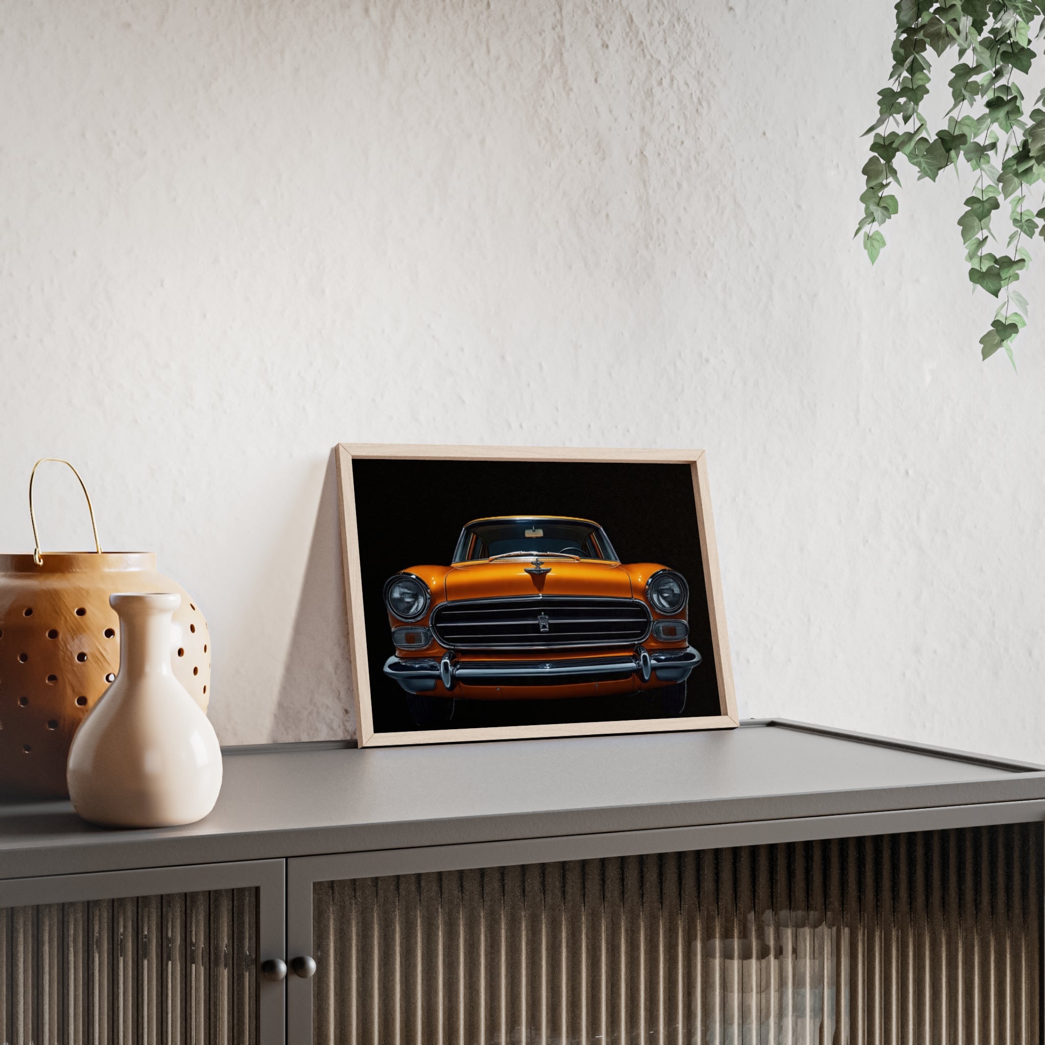 Classic Car Art Poster with Wooden Frame, Vintage Auto Decor, Gift for Car Lovers, Retro Wall Art, Home & Office Decoration