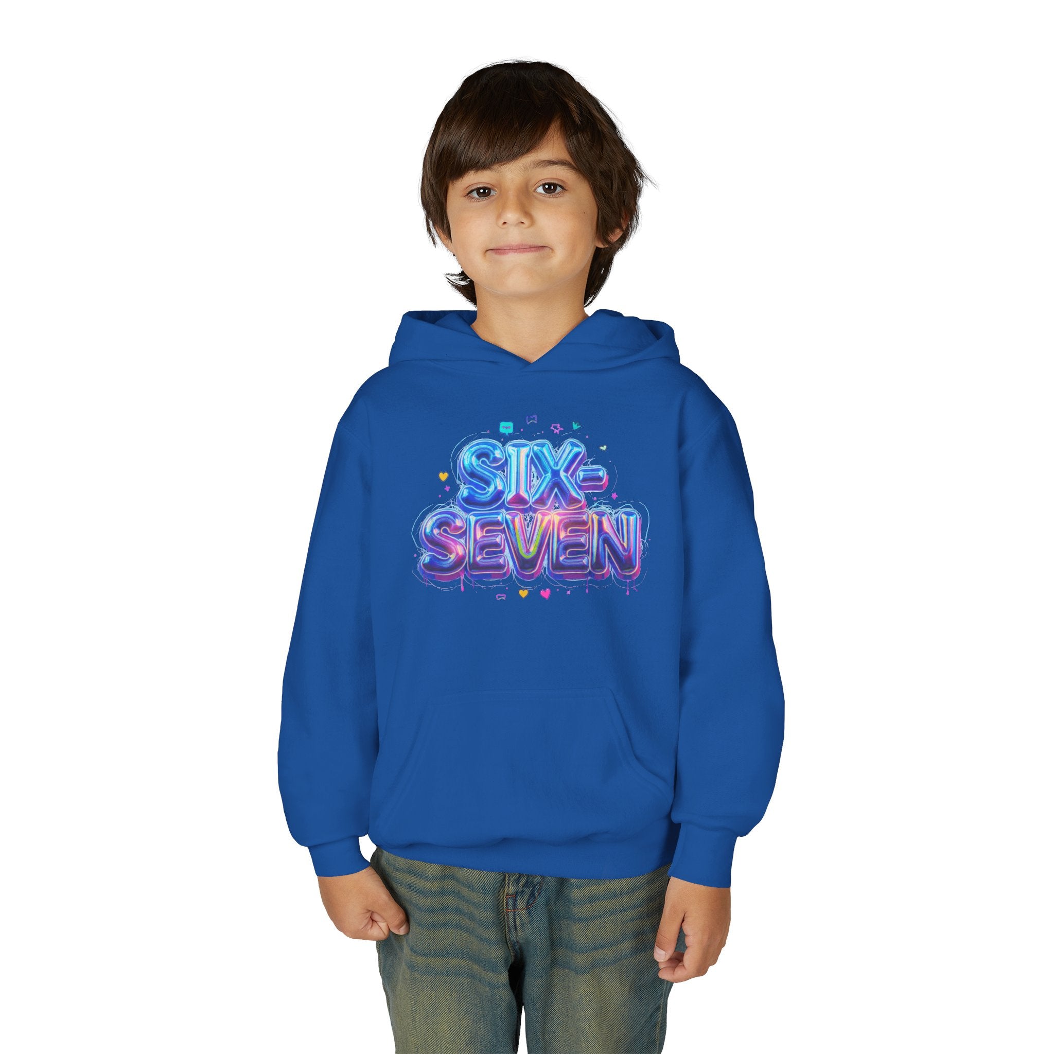 Youth Hoodie — "Six Seven" Colorful 3D Balloon Text Graphic