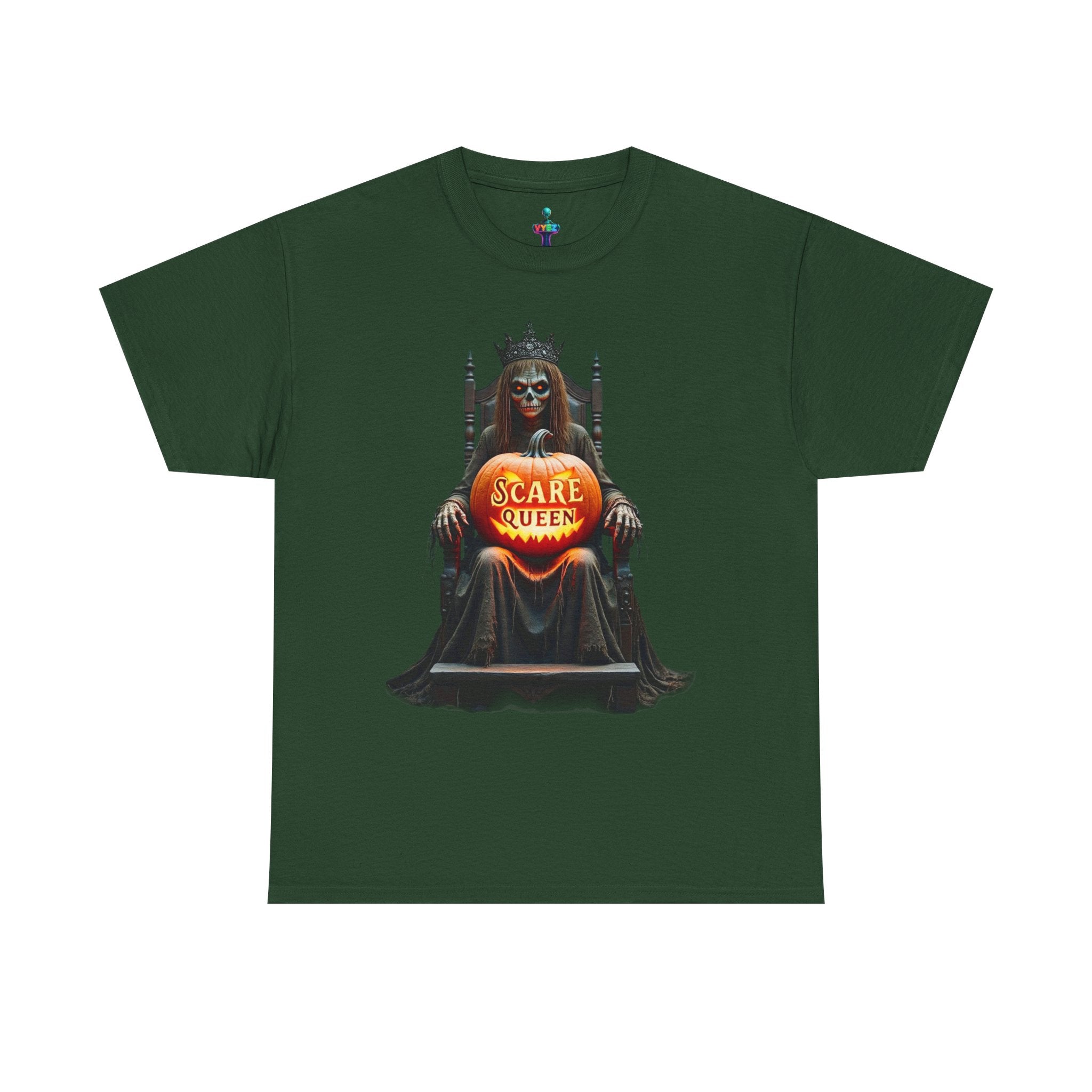VYBZ Scare Queen Unisex Heavy Cotton Tee, Halloween T-Shirt, Horror Movie Fan Apparel, Gothic Fashion, Spooky Gift
