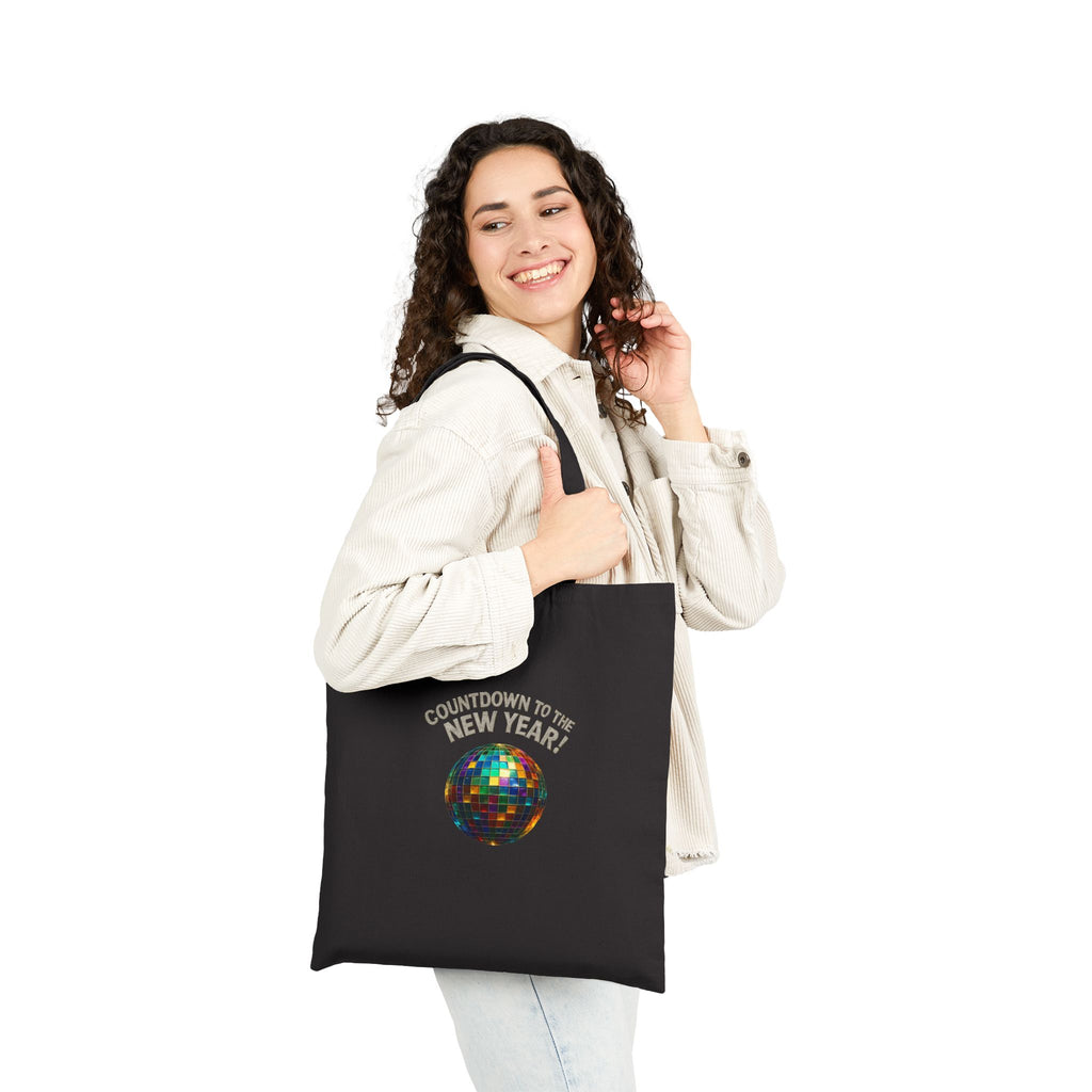 New Year Countdown Tote Bag — Disco Ball Cotton Canvas Tote