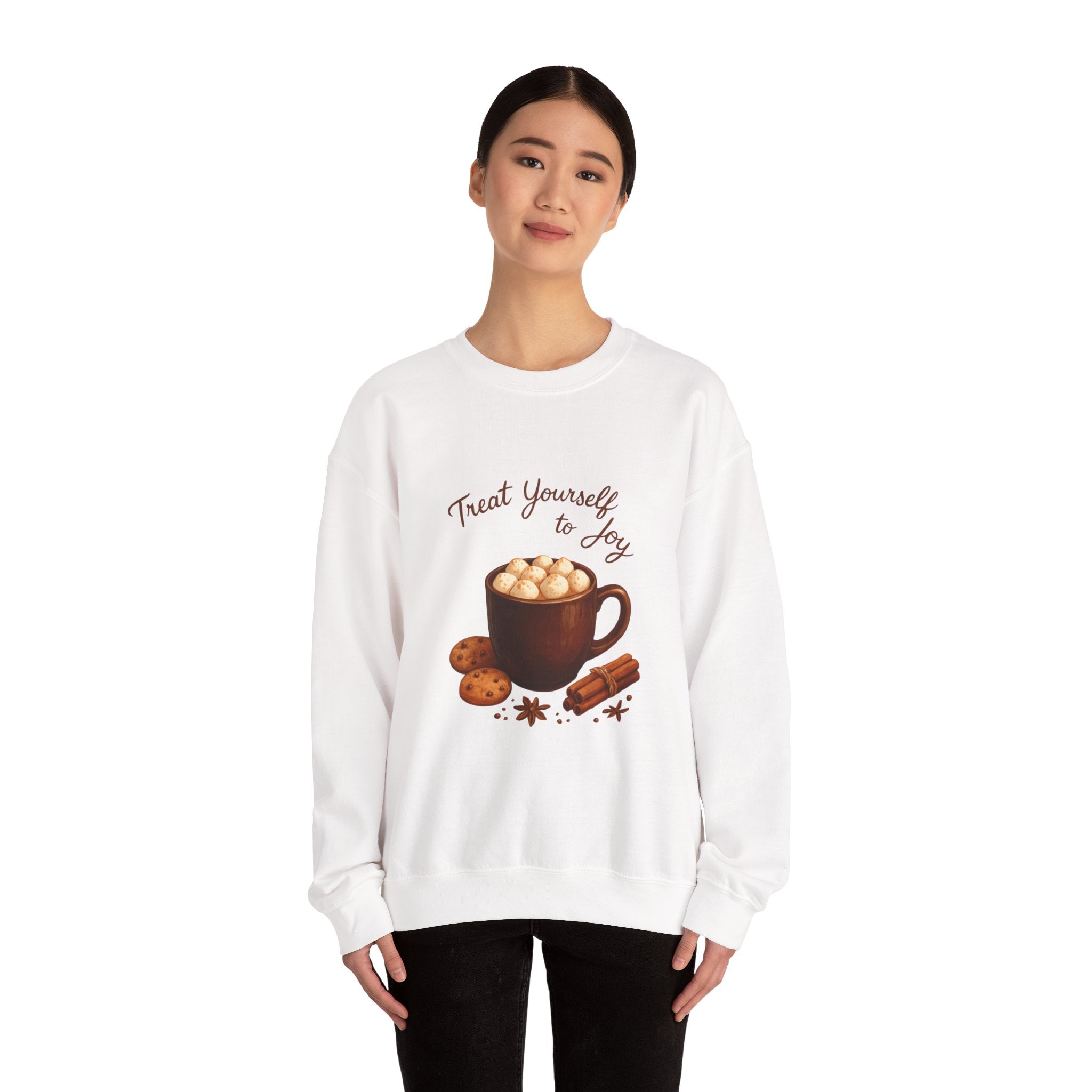 Cozy Hot Cocoa Sweatshirt — "Treat Yourself to Joy" Crewneck