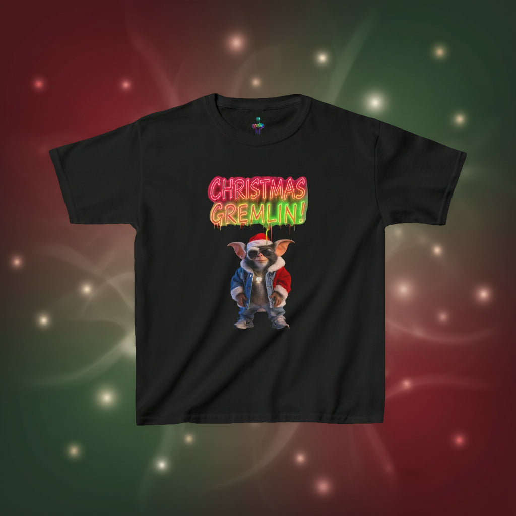 Black t-shirt with 'Christmas Gremlin' graphic design on a white background