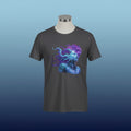 Gray t-shirt with a blue and purple mermaid design on a white background