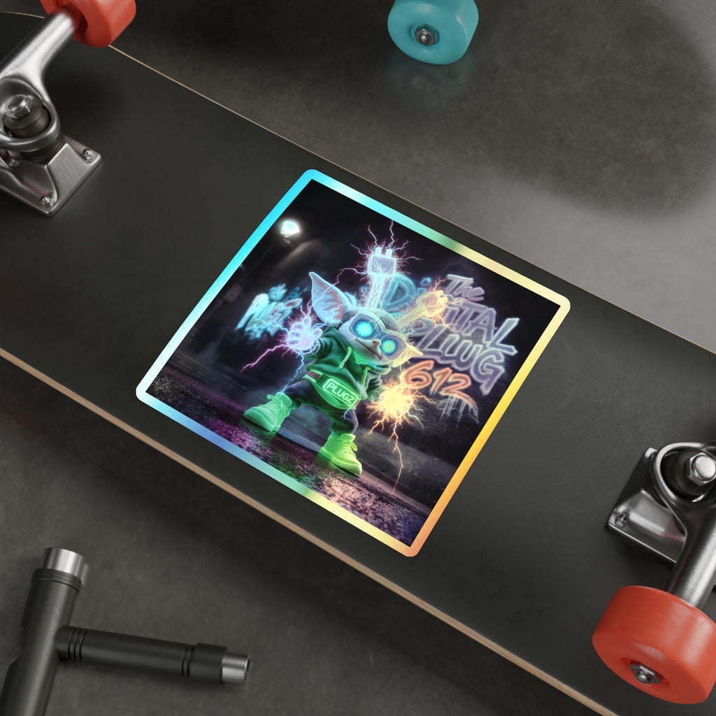 Holographic Die-Cut Sticker — Neon Electric Alien Graffiti Design