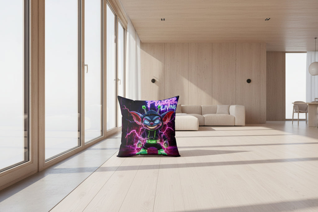 Electric Neon 'Plugz Living' Decorative Pillow — 612 Misfits Graphic Throw Cushion