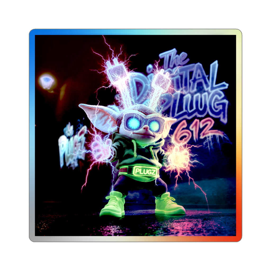Holographic Die-Cut Sticker — Neon Electric Alien Graffiti Design