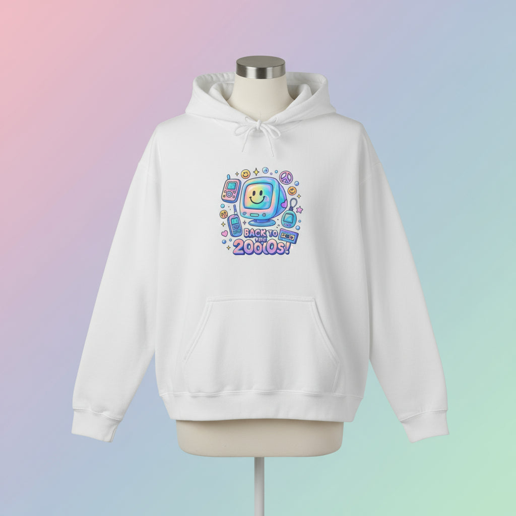 Gray hoodie with colorful graphic design on a white background