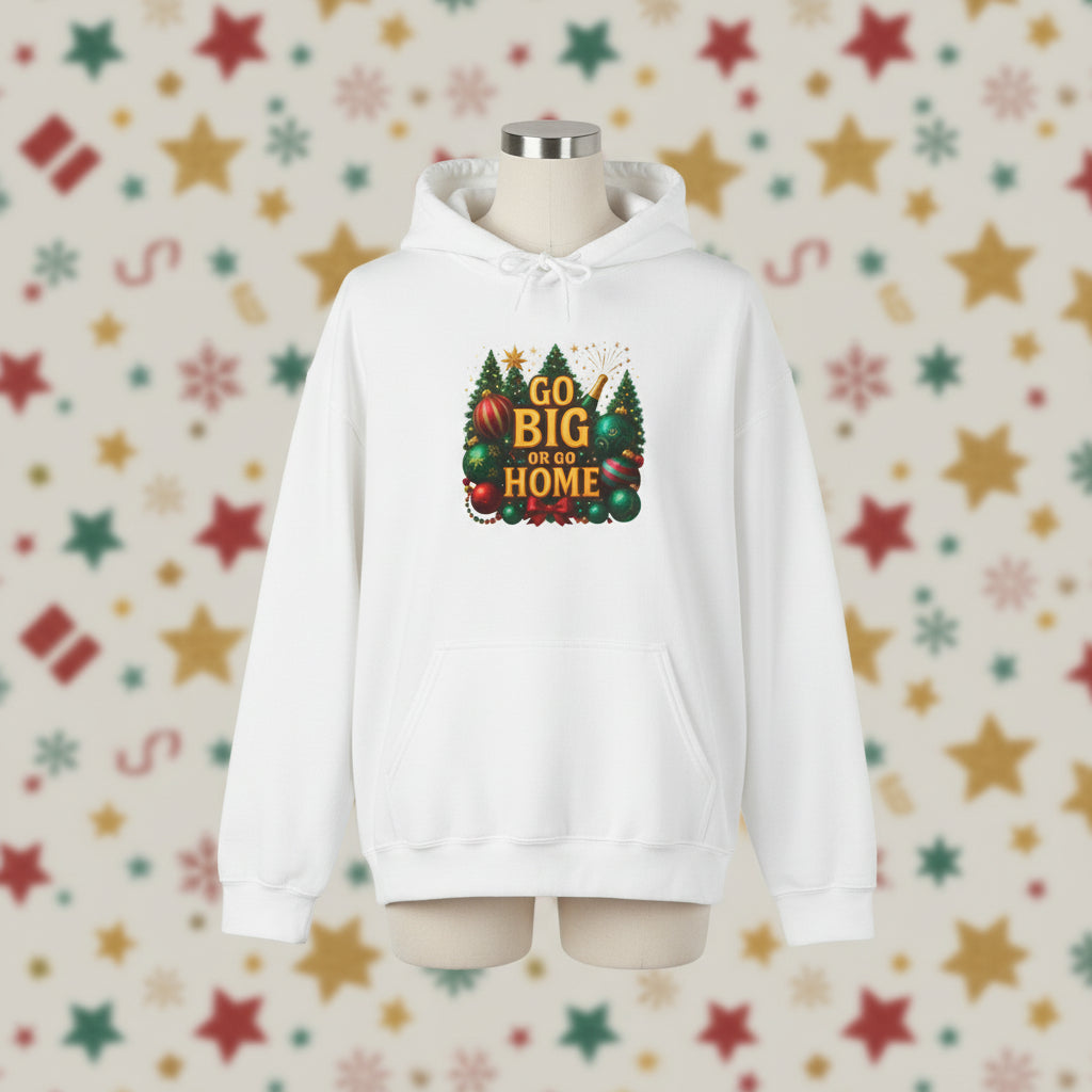 White hoodie with a graphic design on a white background