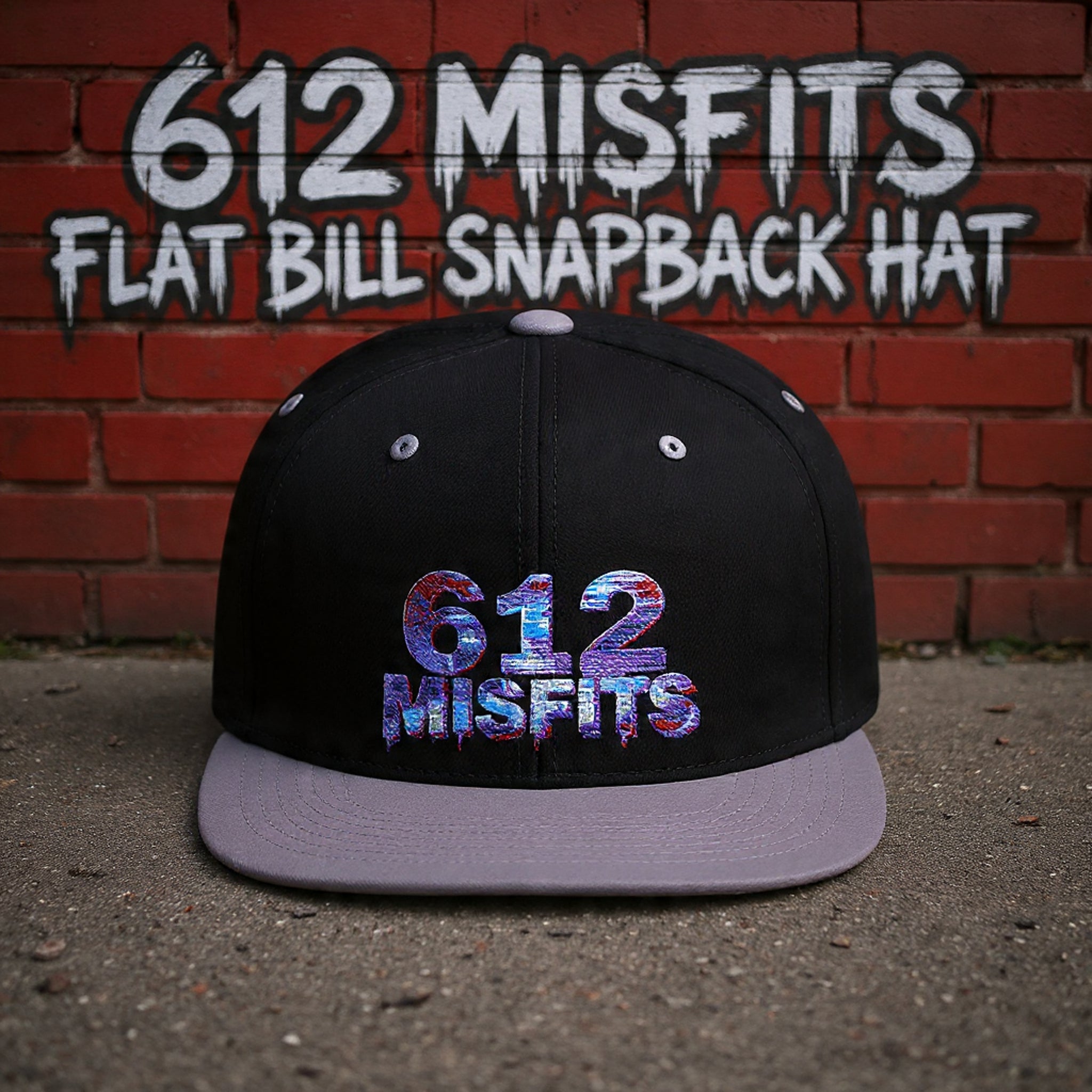 612 Misfits Flat Bill Snapback Hat – Retro Graphic Streetwear Cap
