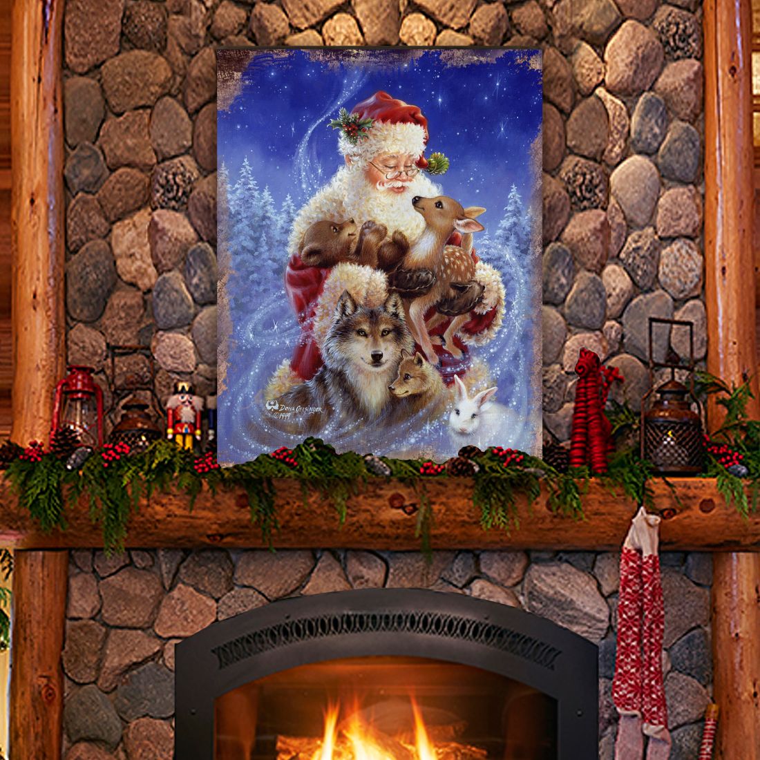 Santa Little Friends Art Wooden Wall Art by D. Gelsinger - Christmas Santa Snowman Decor - 95602B-9914-0