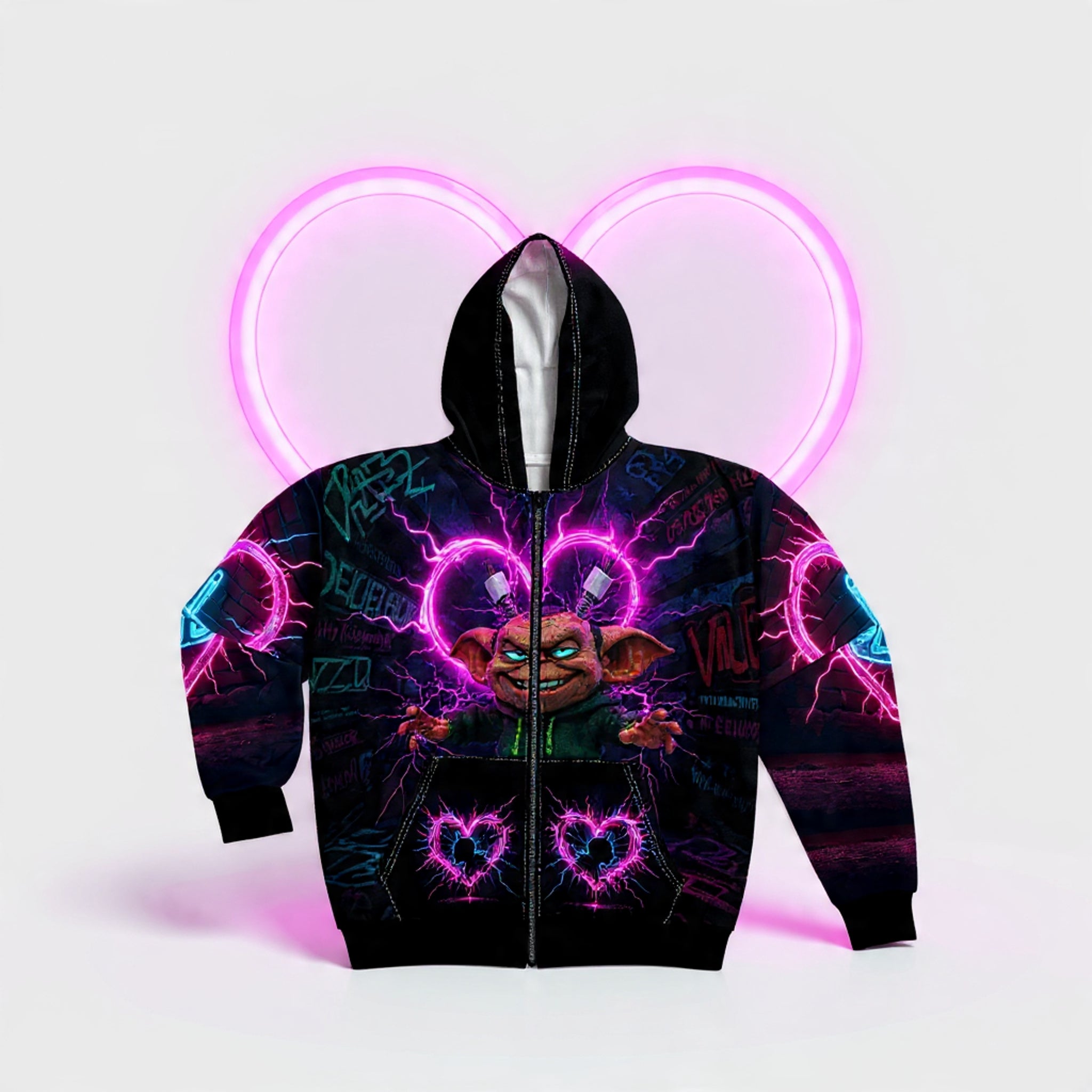 Zip Hoodie — Neon Graffiti "612 Misfits" Streetwear