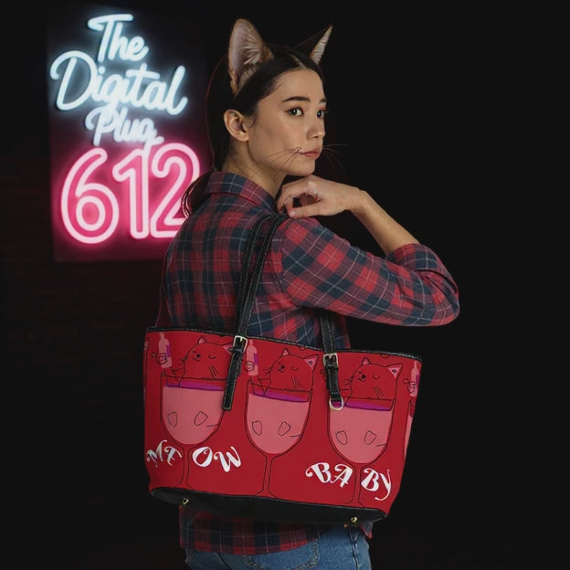 VYBZ Quirky Cat-Themed Shoulder Bag, Cat Lover Tote, Gift for Cat Enthusiasts, Trendy Purse for Parties, Fun Bag for Wine Lovers