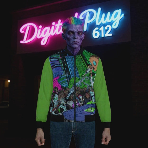 Alien DJ Men's Bomber Jacket, Urban Fashion, Statement Piece, Gift for Music Lovers, Vibrant AOP Design, Streetwear