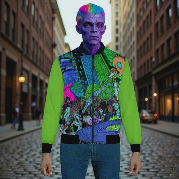 Alien DJ Men's Bomber Jacket, Urban Fashion, Statement Piece, Gift for Music Lovers, Vibrant AOP Design, Streetwear